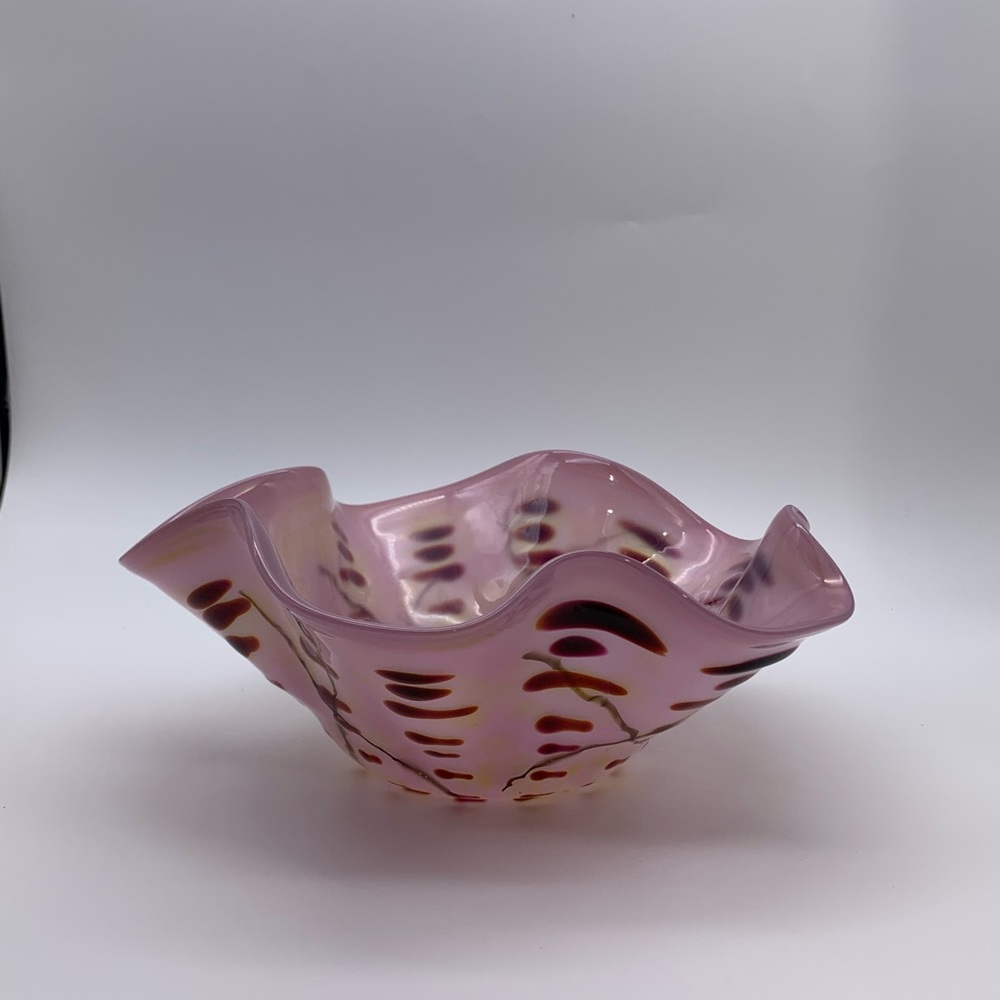 Vintage Hand Blown 5” Cranberry Handkerchief Art Glass Decorative Bowl